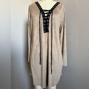 Sky long sleeves suede dress